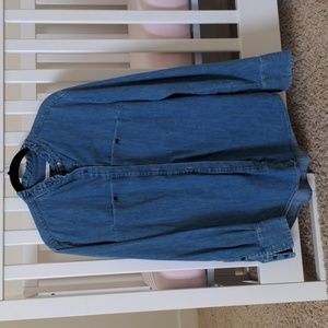 &Other Stories ruffle neck chambray shirt sz 10 EUC
